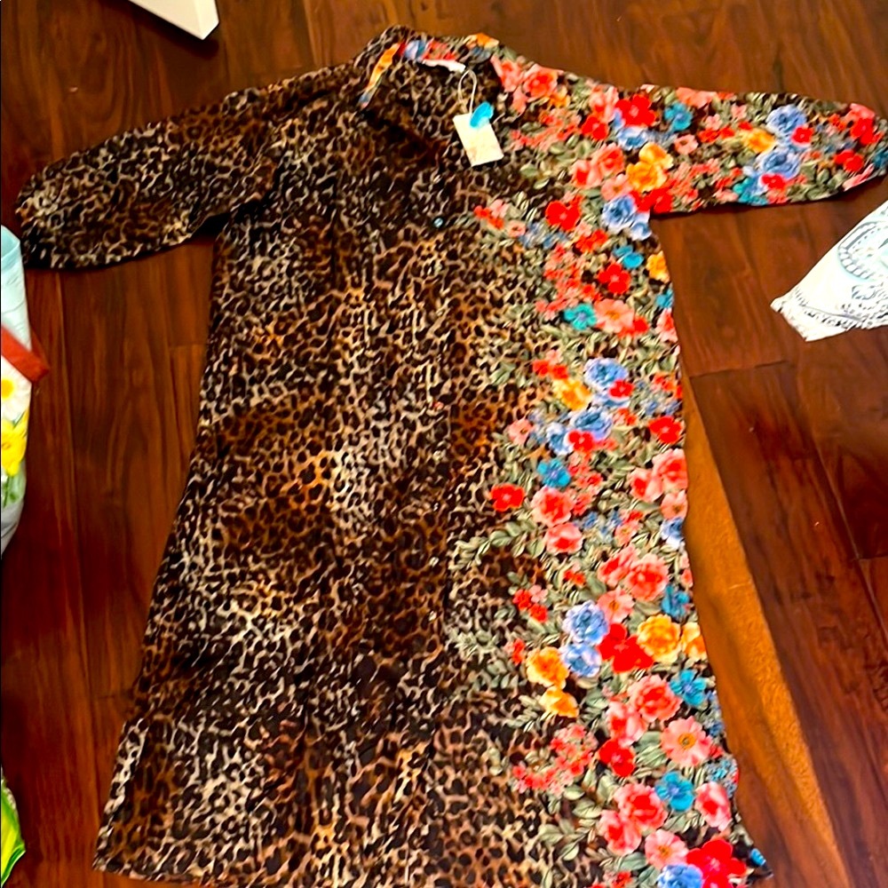 New Johnny Was Leopard and Floral Midi Dress New size S cotton 70% and Silk 30% - Picture 11 of 16
